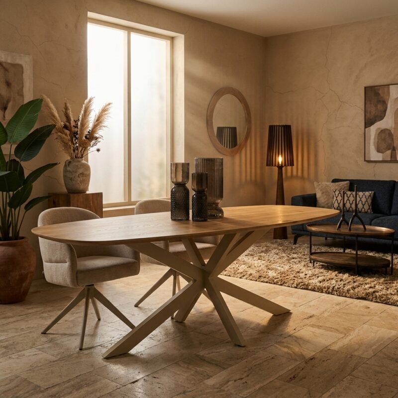 Eiken eettafel Ferris Deens ovaal 180 cm naturel poot sand