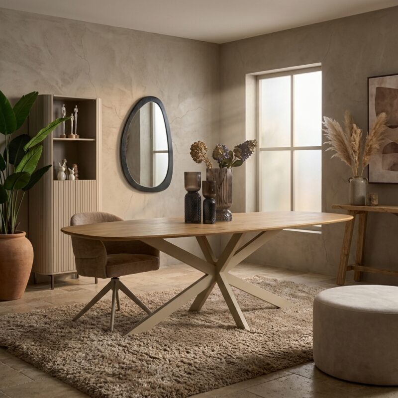 Eiken eettafel Ferris Deens ovaal 240 cm naturel poot sand