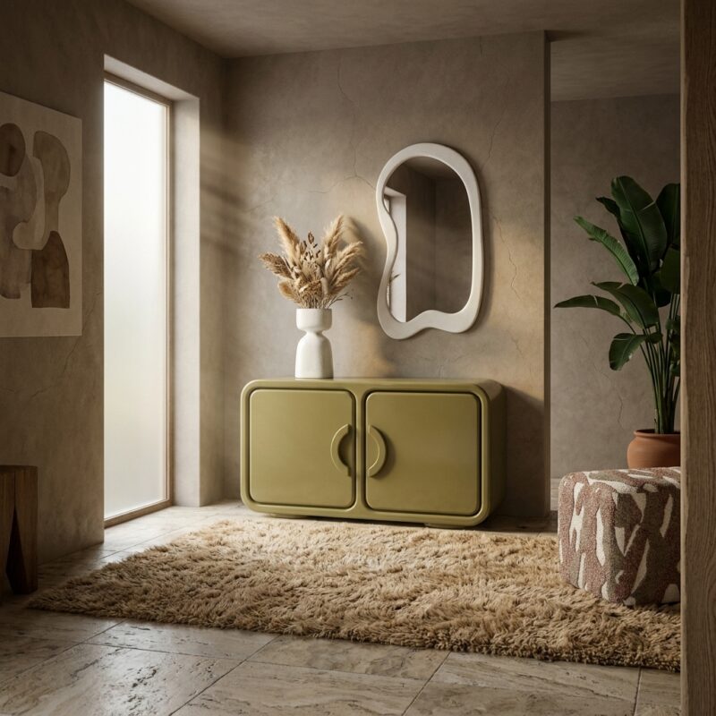 Groene dresser Gubby met high gloss afwerking in MDF uit de IND collectie