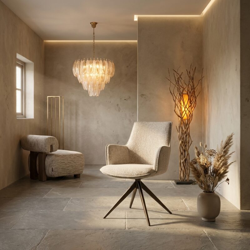 Eetkamerstoel Dakota natural chunky swivel with arm, comfortabel en draaibaar