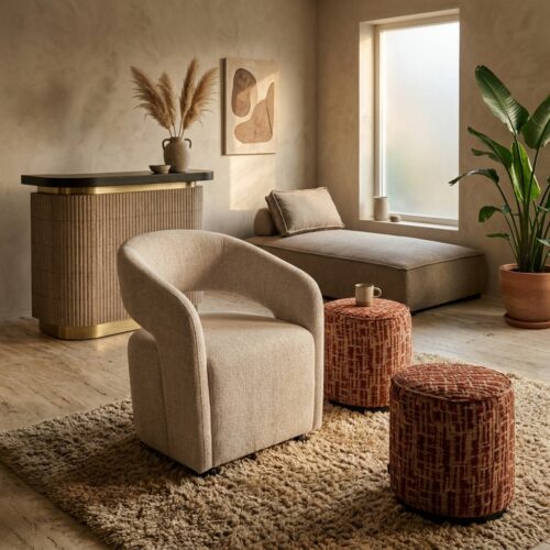 Eetkamerstoel Vixen natural linear in beige met armleuning en elegant design