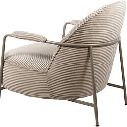 Luxe Mokana lounge fauteuil met ribstof en metalen frame, perfect voor modern interieur. Comfortabel en stijlvol, ideaal voor woonkamer of lounge.