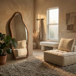 Staande spiegel Laban van rubberhout met natuurlijke kleur en glazen spiegelblad