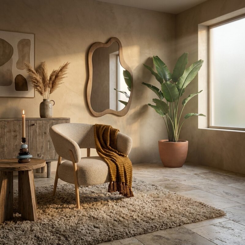 Staande spiegel Laban XL in natuurlijk rubberhout met glazen spiegelblad SCAN collectie