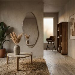 Gem spiegel in zwart gecoat glas en MDF met moderne afwerking