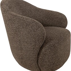 Comfortabele, moderne boho lounge fauteuil met zachte, geweven stof in bruintinten, perfect voor een gezellige zithoek of woonkamer.