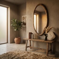 Laban grote spiegel met natuurlijk rubberhout frame en glazen spiegelblad