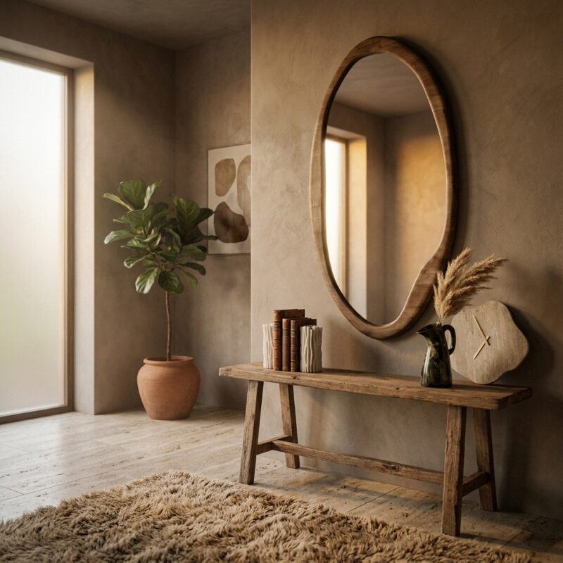 Laban grote spiegel met natuurlijk rubberhout frame en glazen spiegelblad