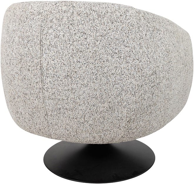 Moderne Mokana fauteuil met ronde, gestoffeerde zitting en zwarte basis, perfect voor stijlvolle woonruimtes.