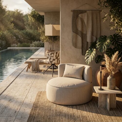 Outdoor lounge stoel Nammos beige swivel