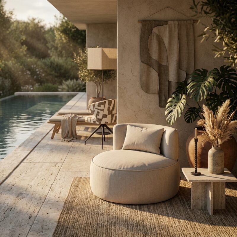 Outdoor lounge stoel Nammos beige swivel