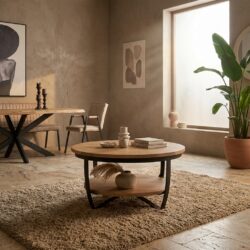 Salontafel Paras Naturel Mangohout 70 cm met metaalframe en zwarte lak