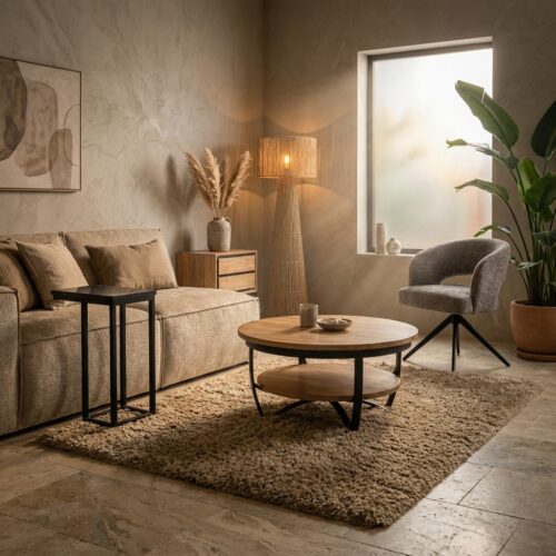 Salontafel Paras Naturel Mangohout 90 cm met zwarte frame