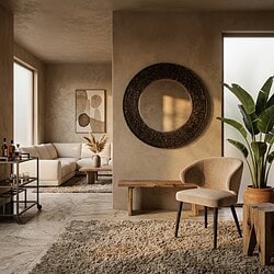 Elegante woonkamer met Mokana meubels en decoratie.