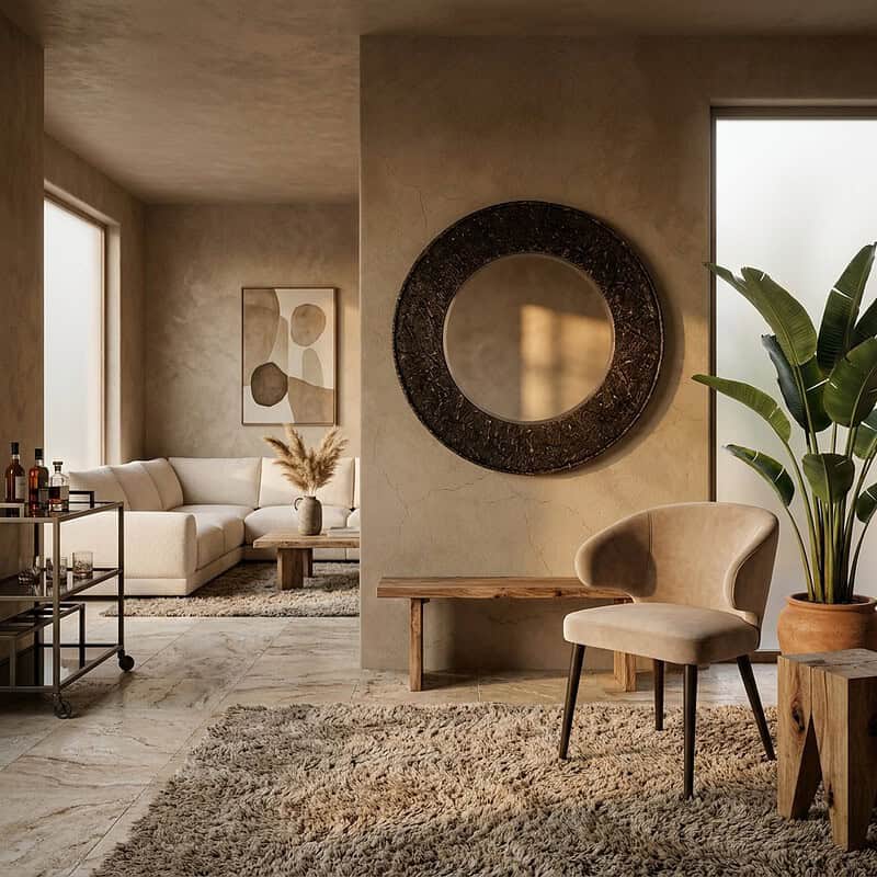 Elegante woonkamer met Mokana meubels en decoratie.
