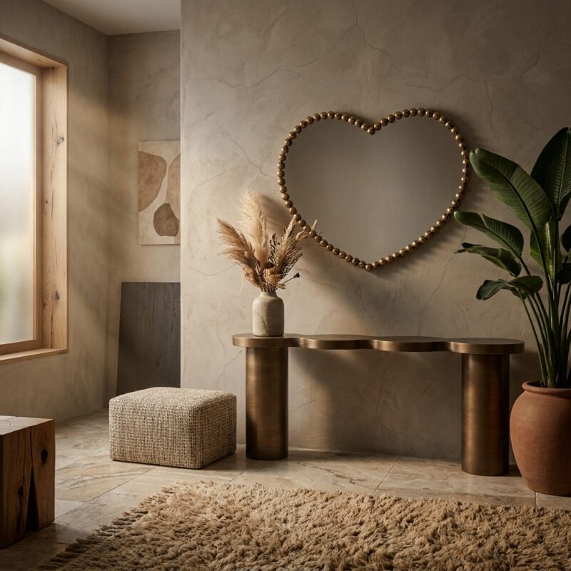 Spiegel Lovely in goud met handgemaakt speels design en veiligheidsglas