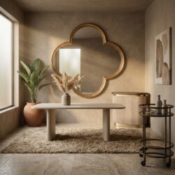 Spiegel Lowen in brushed gold met handgemaakt frame en veiligheidsglas