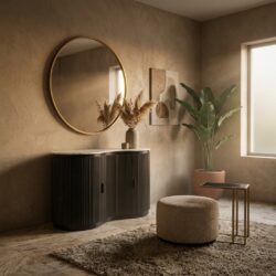 Ronde gouden spiegel Maeron 70 cm vintage stijl in ijzer en MDF