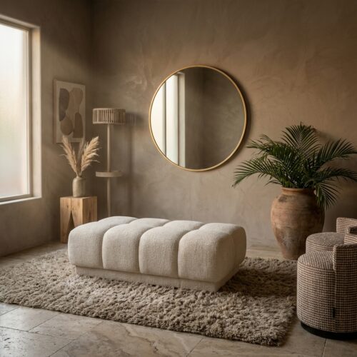 Ronde gouden spiegel Maevy 110 cm van ijzer en MDF in vintage stijl