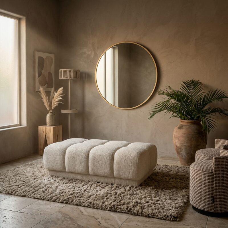 Ronde gouden spiegel Maevy 110 cm van ijzer en MDF in vintage stijl