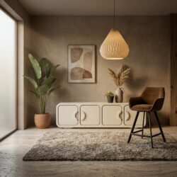 TV meubel Gubby in beige hoogglans MDF met strak modern design
