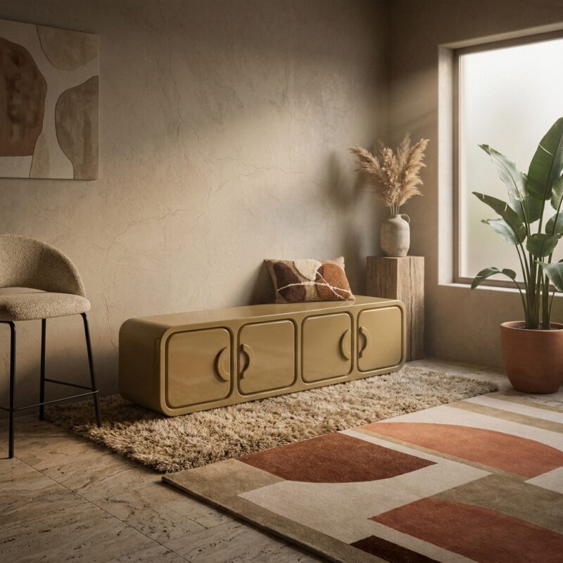 Groen hoogglans tv-meubel Gubby van MDF met moderne uitstraling