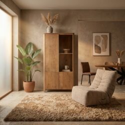 Vakkenkast Dallas naturel mangohout 90 cm breed met open vakken strakke vormgeving