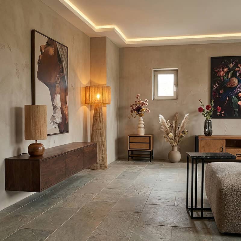 Zwevend tv meubel in bruin mangohout, 160 cm breed, modern design, perfect voor een eigentijdse woonkamer. Gemaakt van duurzaam mangohout, biedt stijl en functionaliteit.