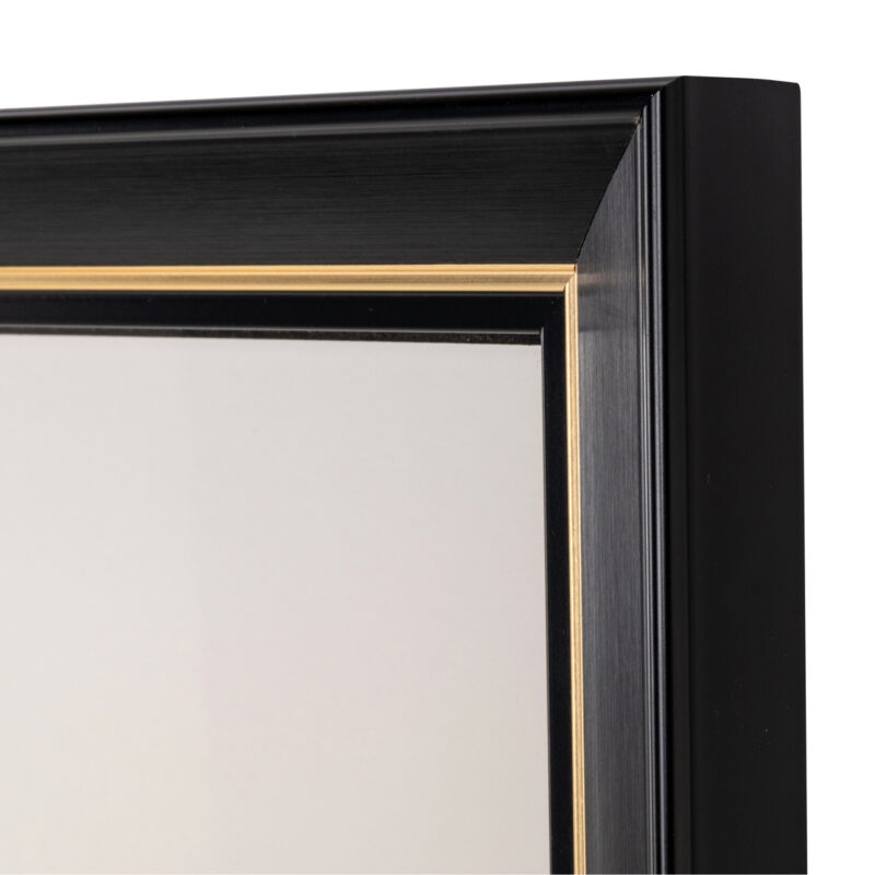 Detail van zwart-wit muurkunst met gouden rand, perfect voor moderne interieurdecoratie, verkrijgbaar bij Mokana Meubelen.