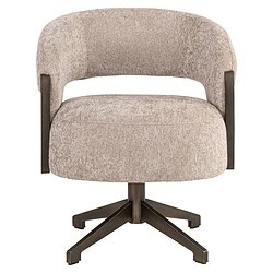 Moderne bureaustoel met houten armleuningen en zachte beige bekleding, ideaal voor kantoor of thuiswerkplek, met verstelbare basis voor comfort en stijl.