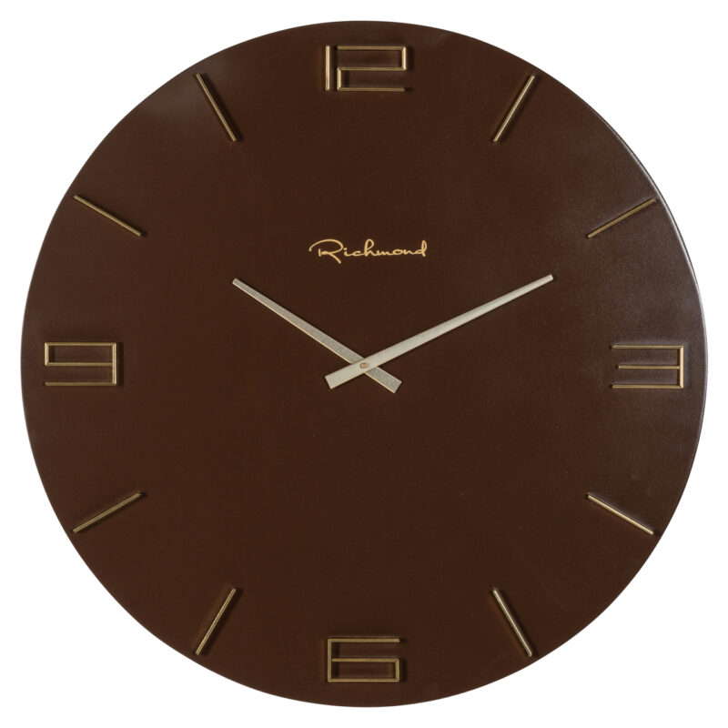 Handgemaakte wandklok Byram Chestnut in goud en zwart 60 cm diameter