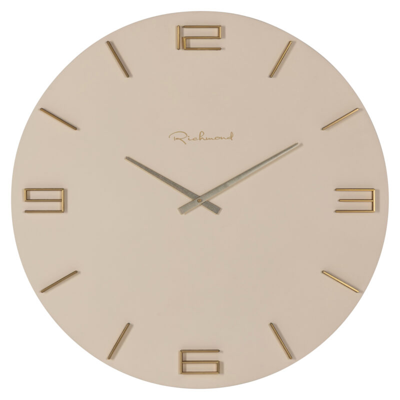 Handgemaakte wandklok Byram tapioca met goud en zwart accenten 60 cm