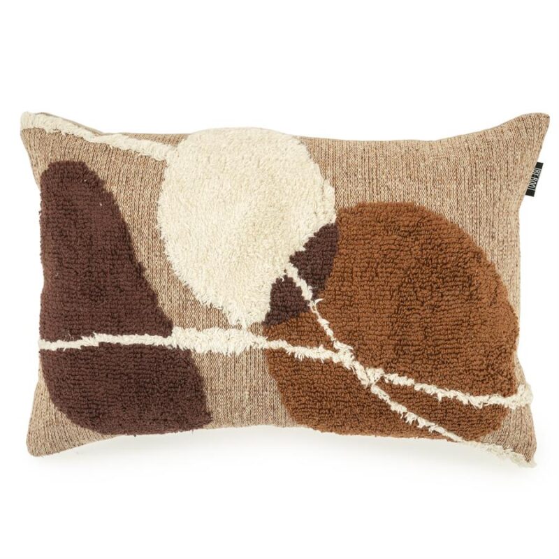 Decoratief kussen met abstracte bladerenprint in aardetinten, perfect voor een gezellige woonkamer of slaapkamer. Gemaakt van zachte, duurzame materialen voor comfort en stijl.
