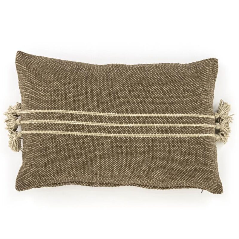 Luxe decoratief kussen met strepen en franjes, perfect voor moderne woonkamers en slaapkamers, gemaakt van hoogwaardig textiel voor comfort en stijl.