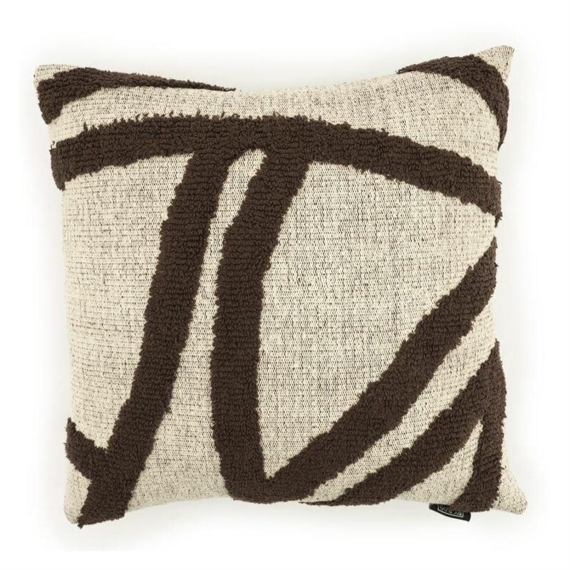 Zwart-wit gestreept kussen met abstract patroon, perfect voor moderne woonkamers en banken. Gemaakt van hoogwaardig textiel, voegt stijl en comfort toe aan elk interieur.