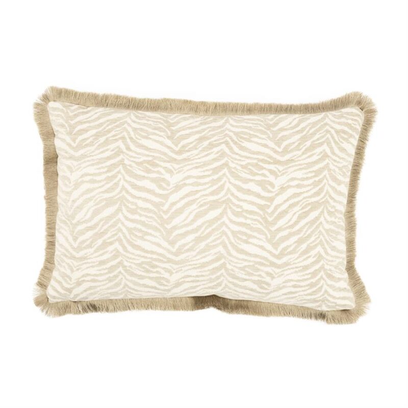 Zebra print sierkussen met beige franjes, perfect voor een stijlvolle en gezellige inrichting. Gemaakt van zachte materialen, ideaal voor bank of bed.
