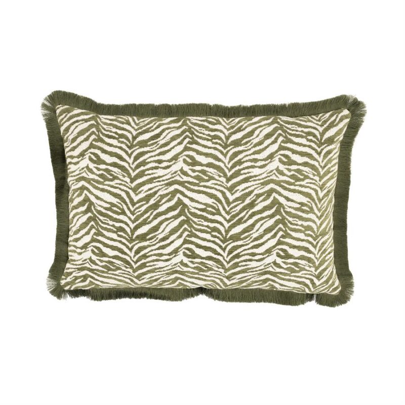 Decoratief kussen met zebra patroon en groene rand, perfect voor een natuurlijke en stijlvolle inrichting. Gemaakt van hoogwaardige materialen voor comfort en duurzaamheid.