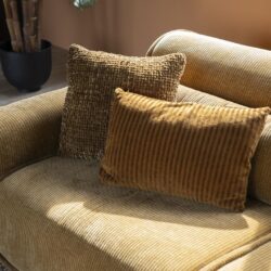 Comfortabele luxe bank met twee sierkussens in een modern interieur, perfect voor gezellige zithoek.
