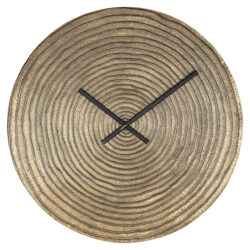 Moderne houten wandklok met zichtbare jaarringen en minimalistisch zwart wijzerplaat, perfect voor een natuurlijke en stijlvolle interieurdecoratie.
