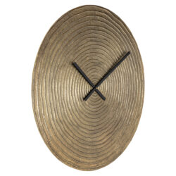 Moderne houten wandklok met een uniek, organisch ontwerp en zwarte wijzers, perfect voor een stijlvolle en natuurlijke interieurafwerking.