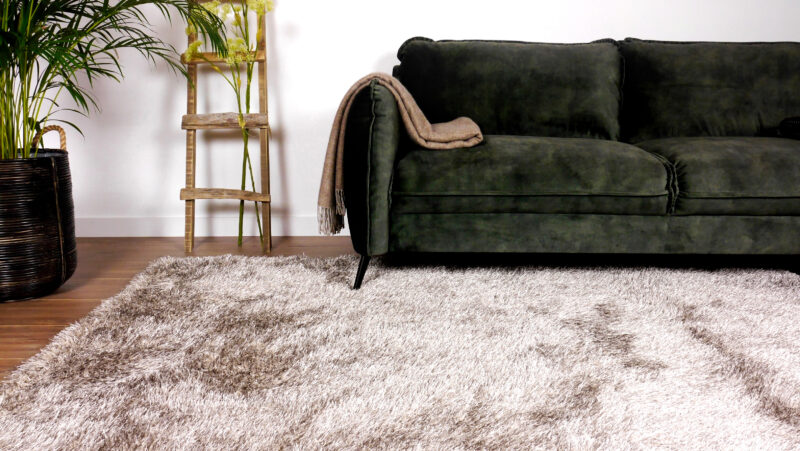 Love Shaggy beige karpet in modern woonkamer interieur sfeerbeeld