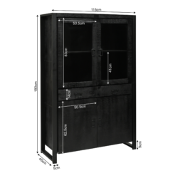 Vitrine Boaz Schwarz Mangoholz 115 cm