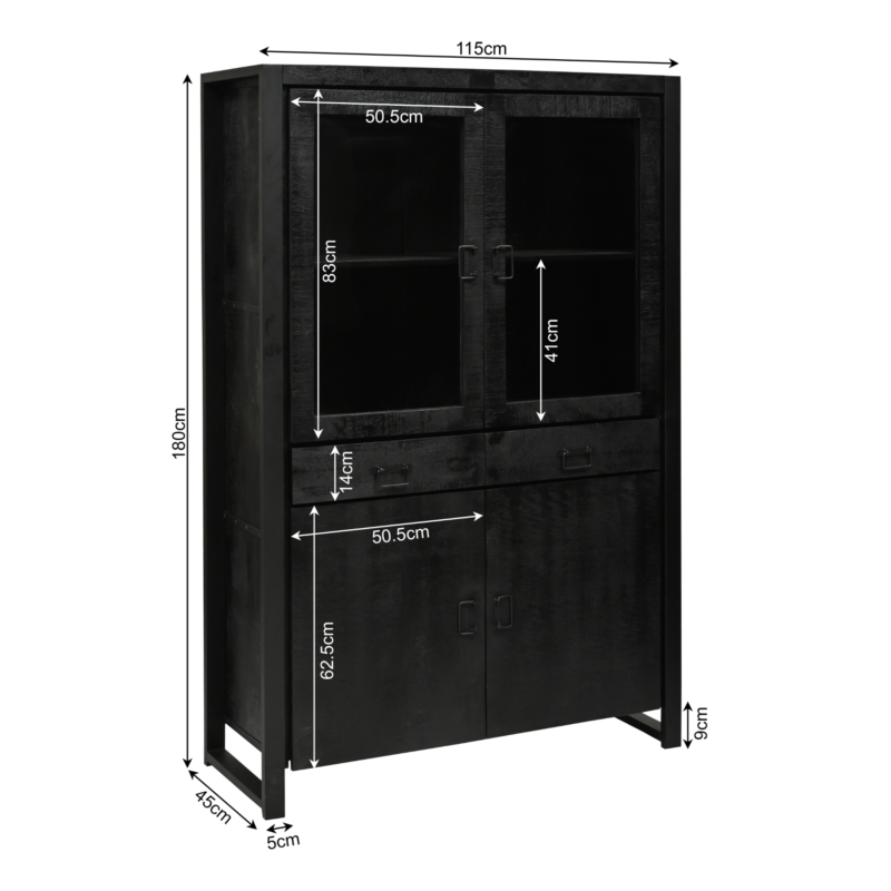 Vitrine Boaz Schwarz Mangoholz 115 cm
