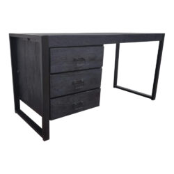 Close-up zwart gelakt mangohout blad bureau Boaz met houtnerf textuur