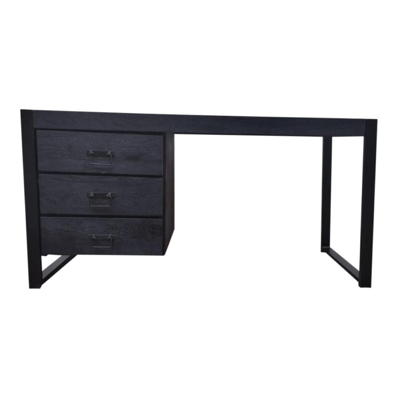 Bureau Boaz zwart mangohout in modern interieur met decoratie
