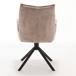 Comfortabele beige velvet eetkamerstoel Dani met armleuning, moderne uitstraling, stevige zwarte poten, perfect voor eetkamer of vergaderruimte.