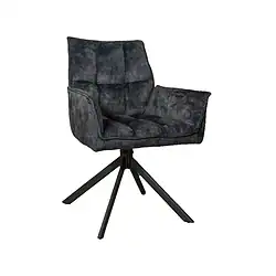 Moderne eetkamerstoel Dani Velvet in antraciet met comfortabele armleuning en stijlvolle uitstraling, perfect voor een eigentijdse eetkamer of kantoorruimte.