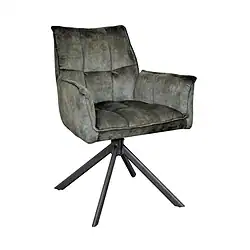 Dani Velvet eetkamerstoel in groen met comfortabele armleuningen en zachte bekleding, perfect voor een stijlvolle en gezellige eethoek.