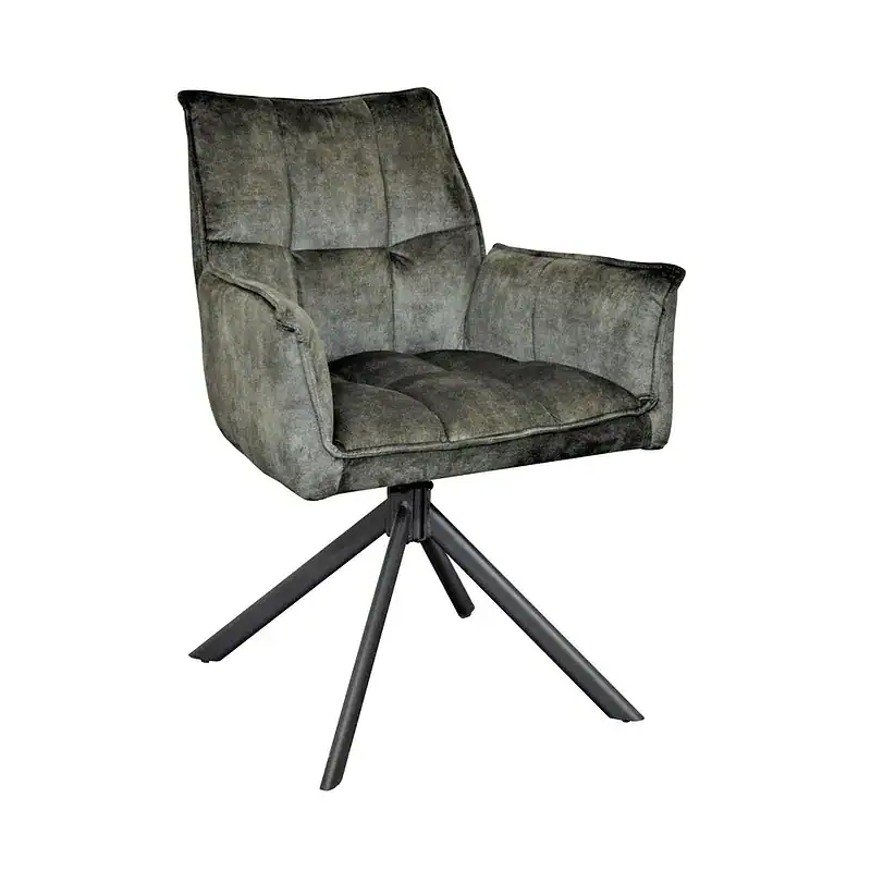 Luxe eetkamerstoel Dani Velvet met armleuning in goudkleurig velvet, comfortabele zitting en moderne uitstraling, perfect voor een stijlvolle eetkamer of vergaderruimte.