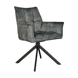 Moderne eetkamerstoel Dani Velvet in blauw met comfortabele armleuning en zachte bekleding, perfect voor een stijlvolle eetkamer.